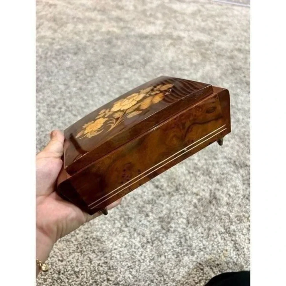 Vintage‎ Reuge Swiss Musical Jewelry Box Floral Wood Marquetry Italy Last Waltz